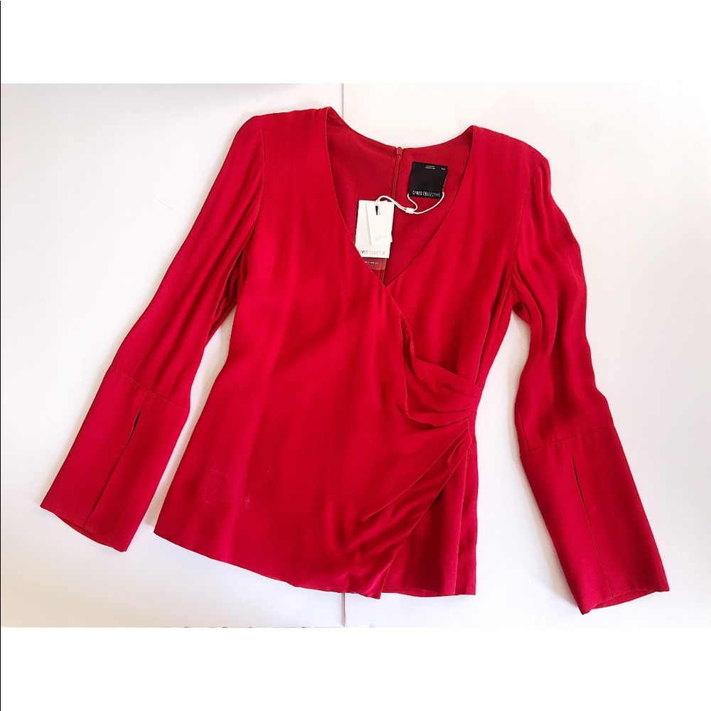 C/MEO Collective Crepe Wrap Top with Slit Sleeves